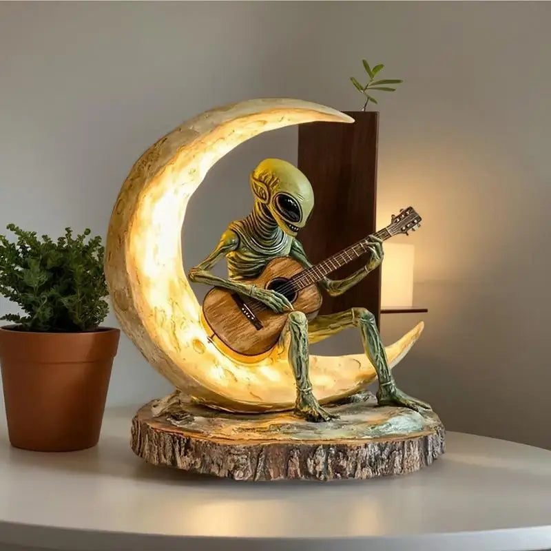 Alien Garden Statue Boho Decor Acrylic Alien Figurine Desk Decor Coffee Table Sculpture Moon Guitarist