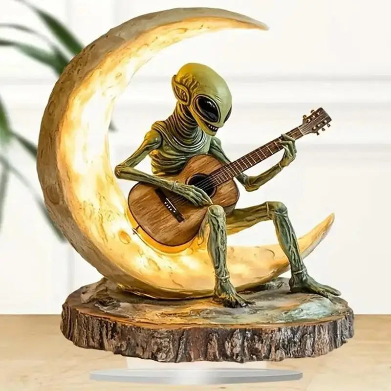 Alien Garden Statue Boho Decor Acrylic Alien Figurine Desk Decor Coffee Table Sculpture Moon Guitarist