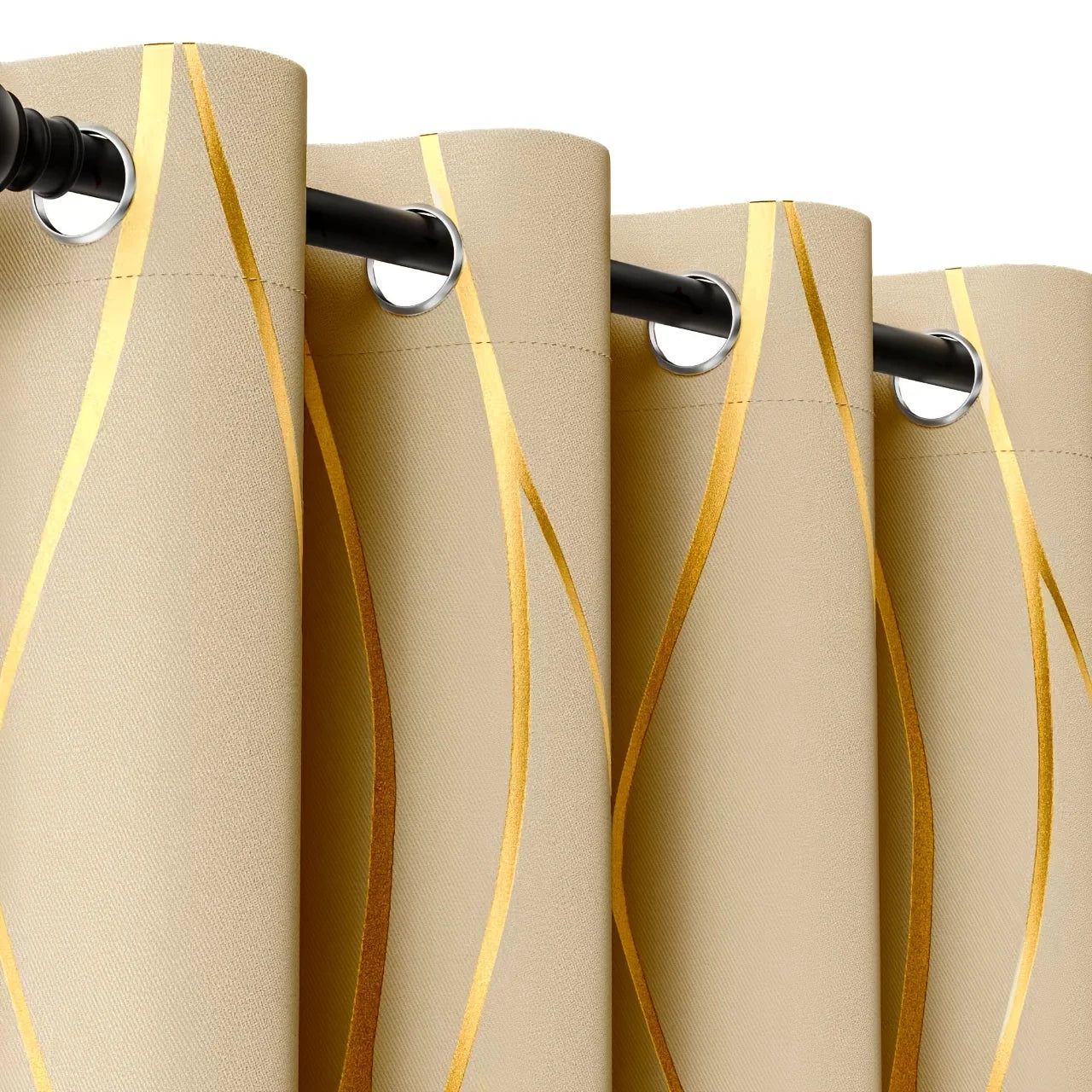 2Pcs Golden Wave & Circle Blackout Curtains Thermal Insulated Light Filtering Drapes