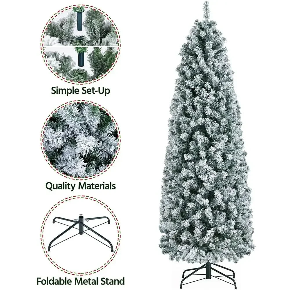 XMSJ Flocked Snow Pencil Christmas Tree Holiday Decor