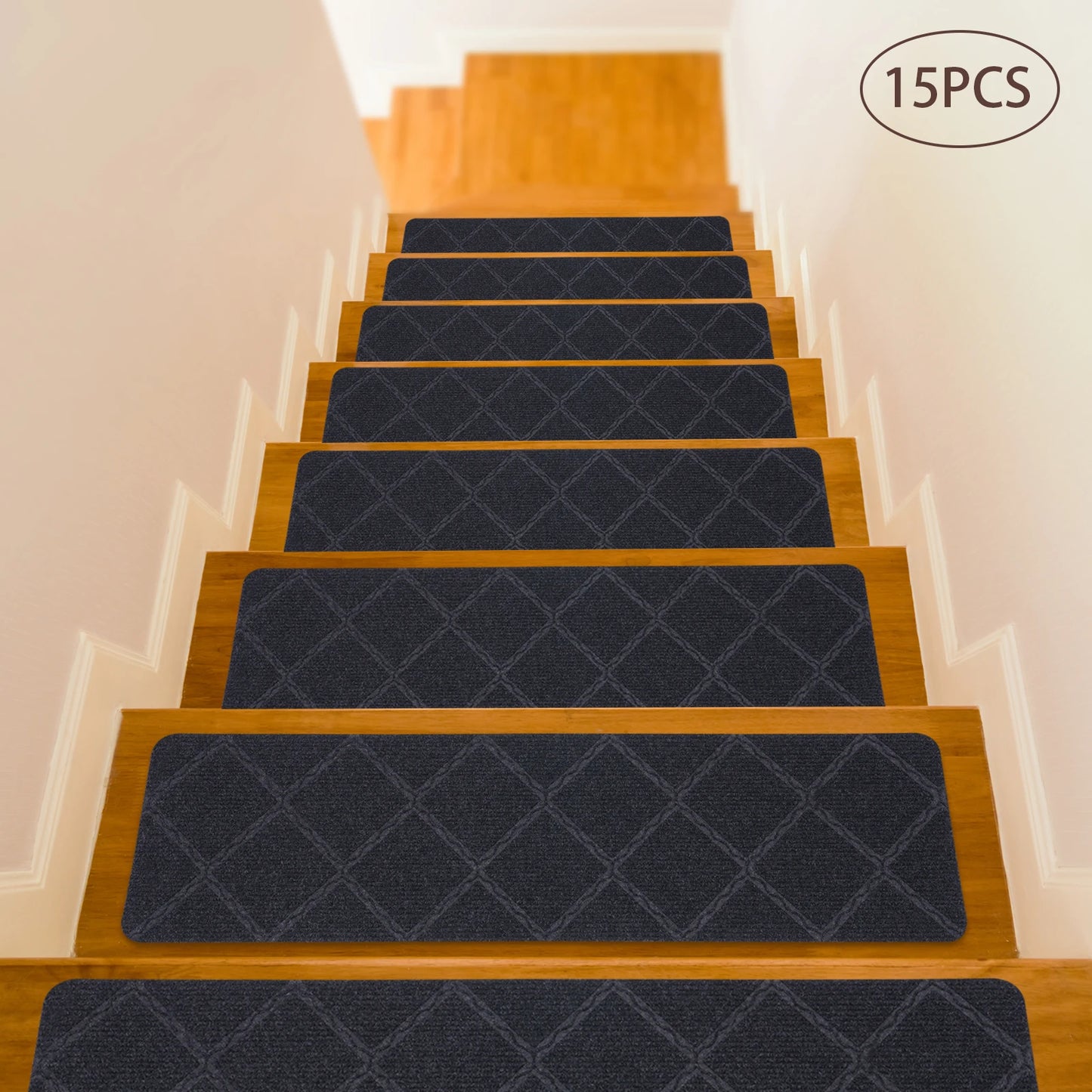 8 Inch x 30 Inch 15 Piece Non Slip Carpet Stair Treads with Non Skid Rubber Backing Ideal for Pets and Elders
