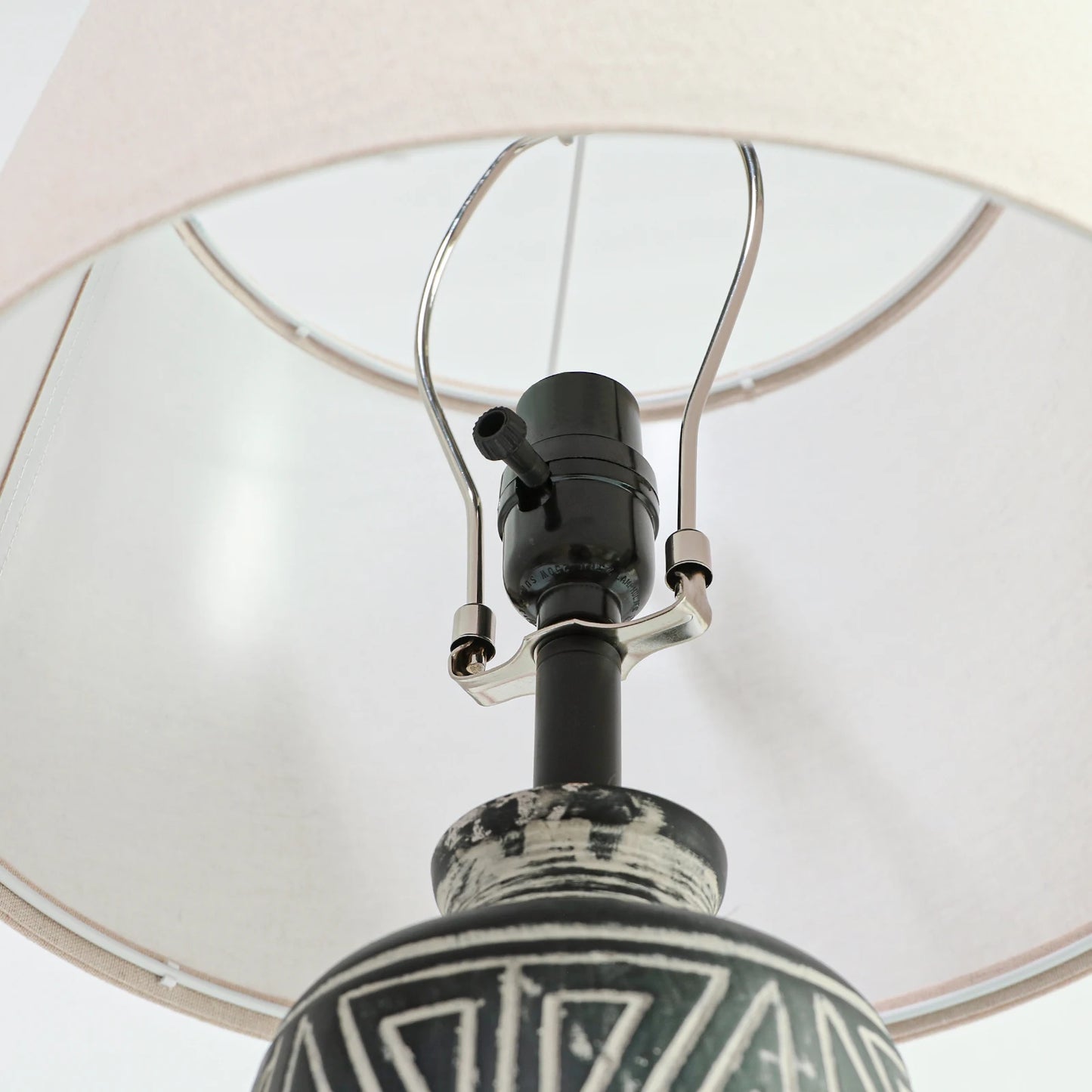 2 Pack 25-Inch Carved Geometric Ceramic Table Lamp With Linen Shade, Southwest's Rustic Accent Lamps