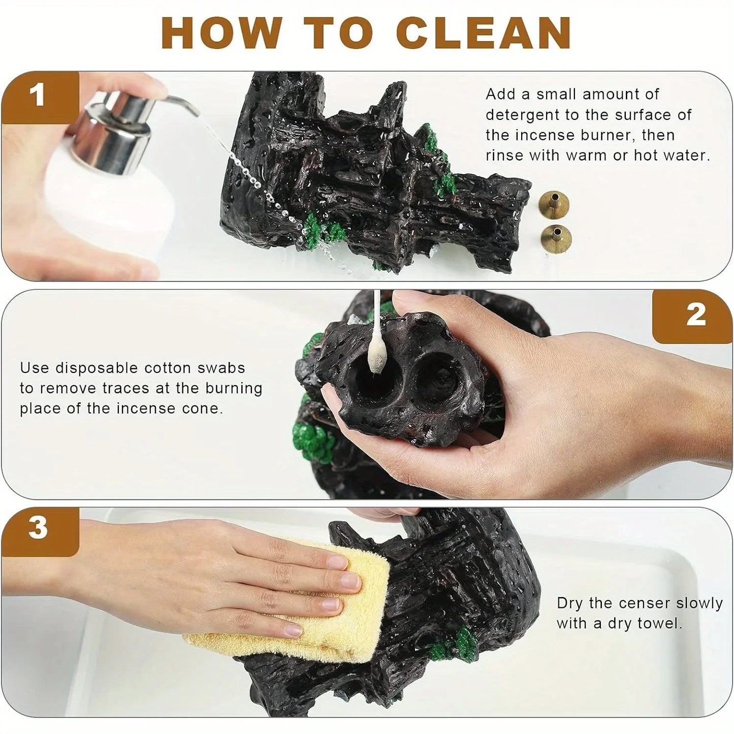 2 Sides Waterfall Incense Burner with 120 Backflow Incense Cones and 30 Incense Sticks Aromatherapy Ornament