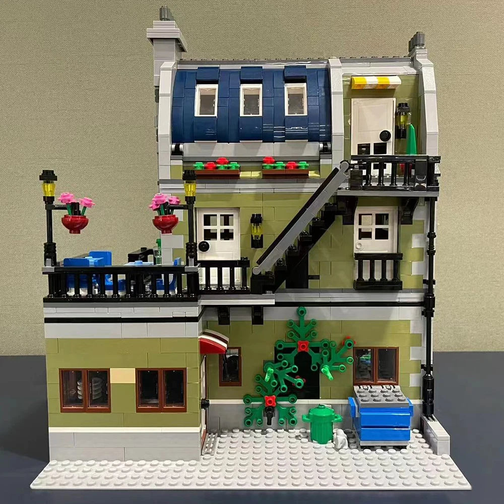 Creative Expert Brick Bank Cafe Corner Model MOC Street View House Building Blocks Toys Pet Book Shop Town Hall Downtown Diner