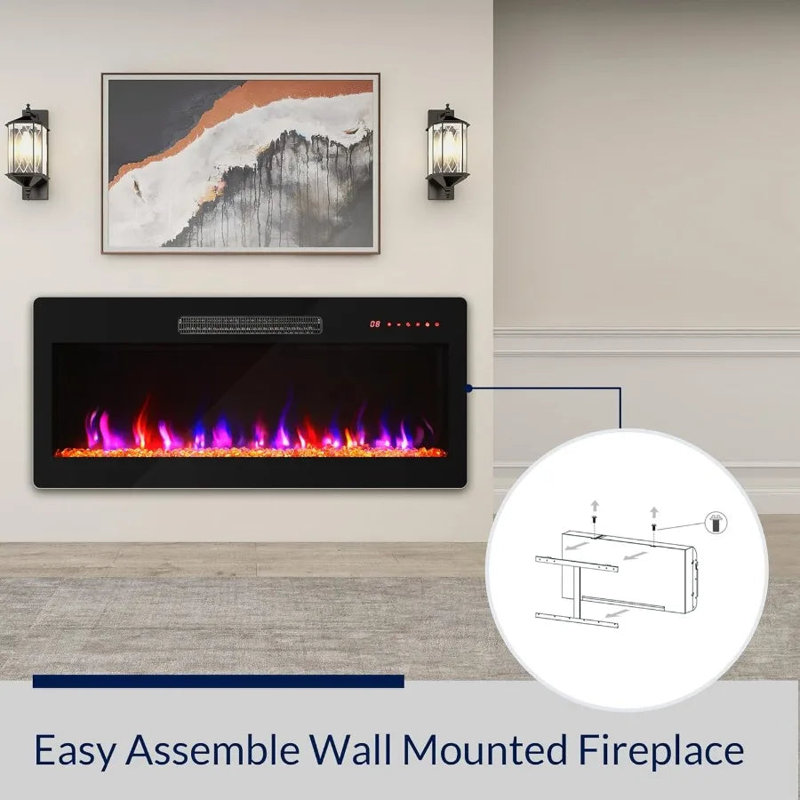 Hign-concerned Electric Fireplace Heater 1400W Recessed Wall Mount Remote