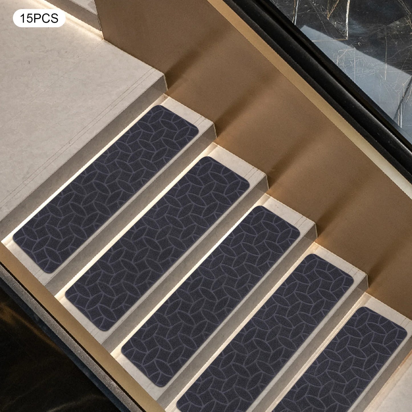 8 Inch x 30 Inch 15 Piece Non Slip Carpet Stair Treads with Non Skid Rubber Backing Ideal for Pets and Elders