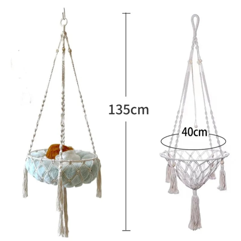 Cat Hammock Handwoven Cotton Rope Hanging Basket Den Indoor Nest