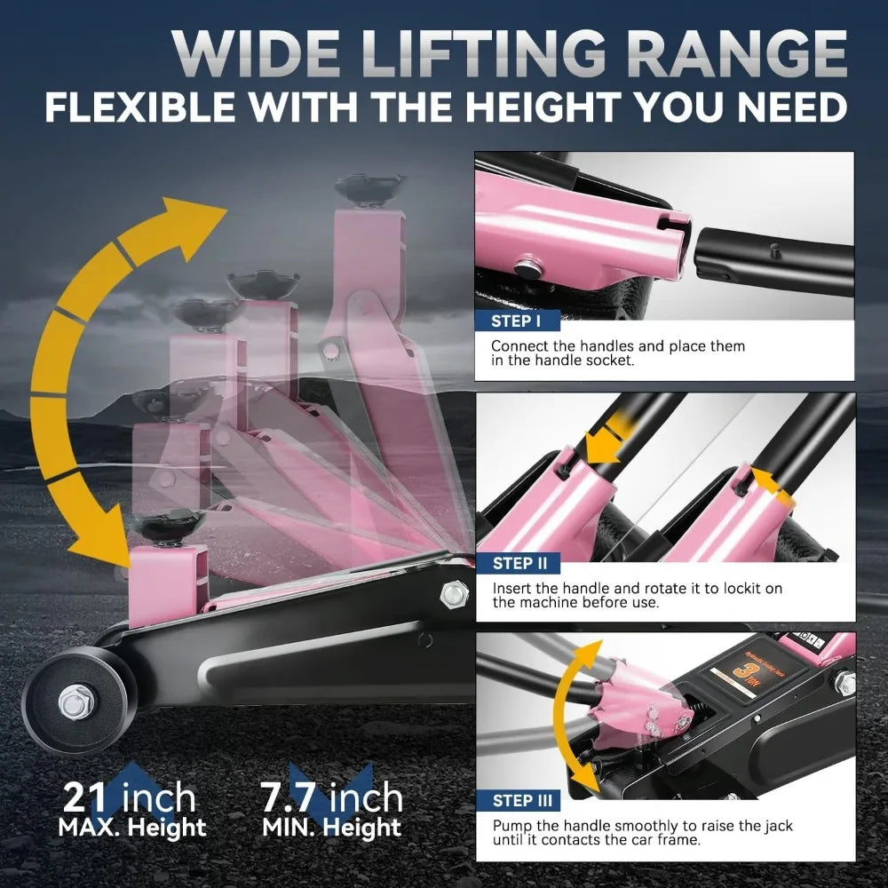 Heavy Duty 3 Ton Low Profile Floor Jack Dual Pistons