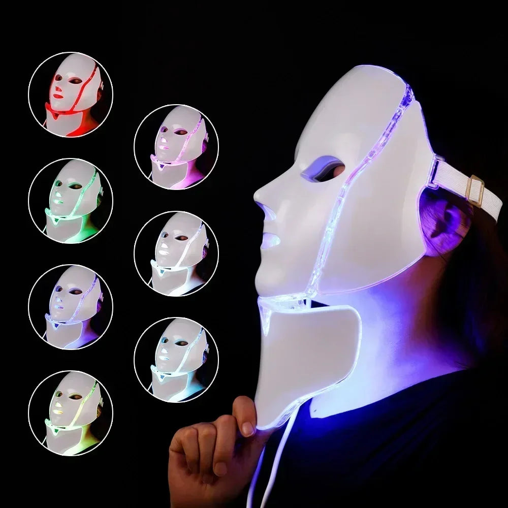 Foreverlily 7 Colors Light LED Facial Skin Care Mask With Neck Skin Rejuvenation Treatment Anti Acne Whitening Therapy