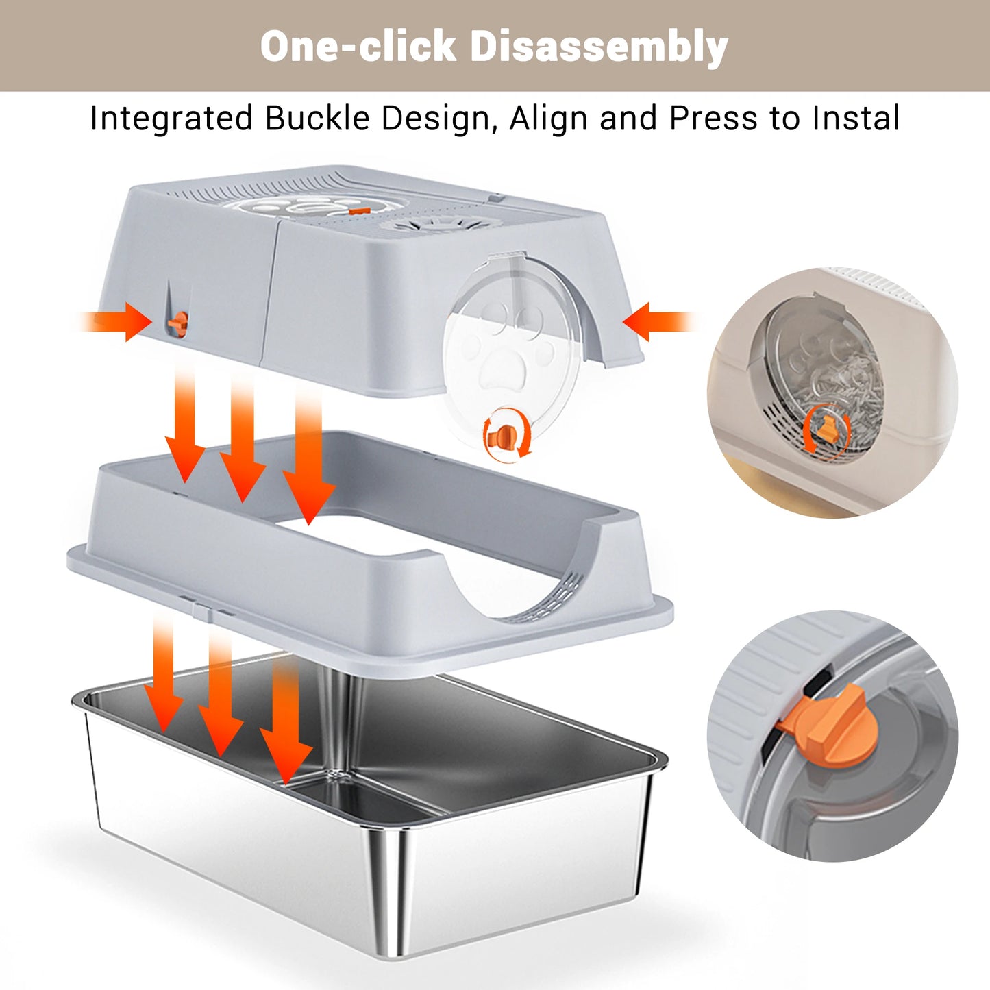 Stainless Steel Covered Litter Box Large Top Entry Metal Litter Box for Cats