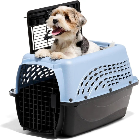 Cat Carriers Two-Door Plastic Pet Kennel Top Front Loading 24 Inch Blue