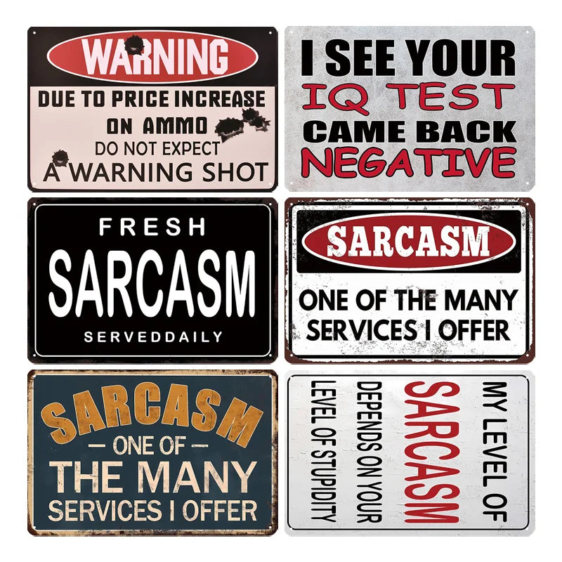6 Pcs Funny Quotes Metal Tin Signs Retro Humorous Wall Art for Office Garage Bar Club Bedroom Kitchen Waterproof 8x12 Inch
