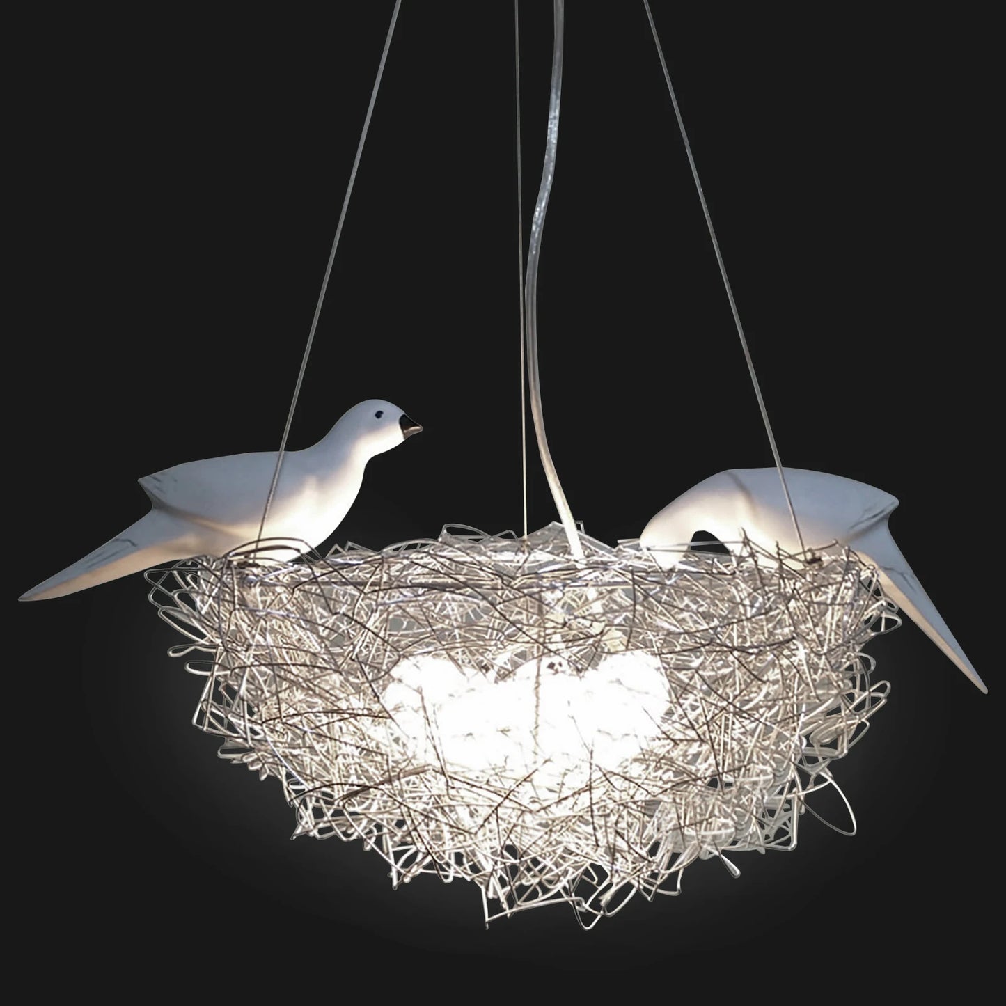 5 Light Woven Nest Chandelier Contemporary Metal Pendant Lamp with Bird Accents LED Hanging Ceiling Light Fixture