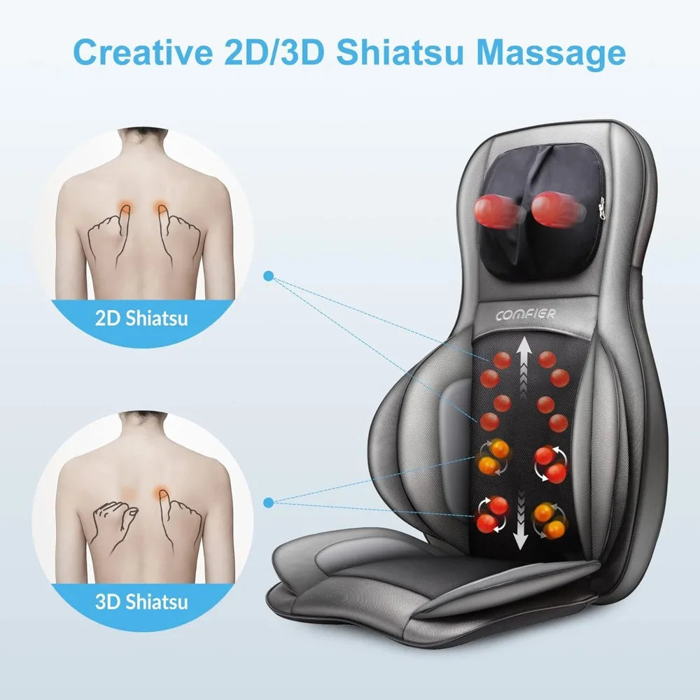 Shiatsu Neck Back Massager with Heat 2D and 3D Kneading Massage Chair Pad Adjustable Neck and Seat Massager for Full Body Relaxation Dark Gray