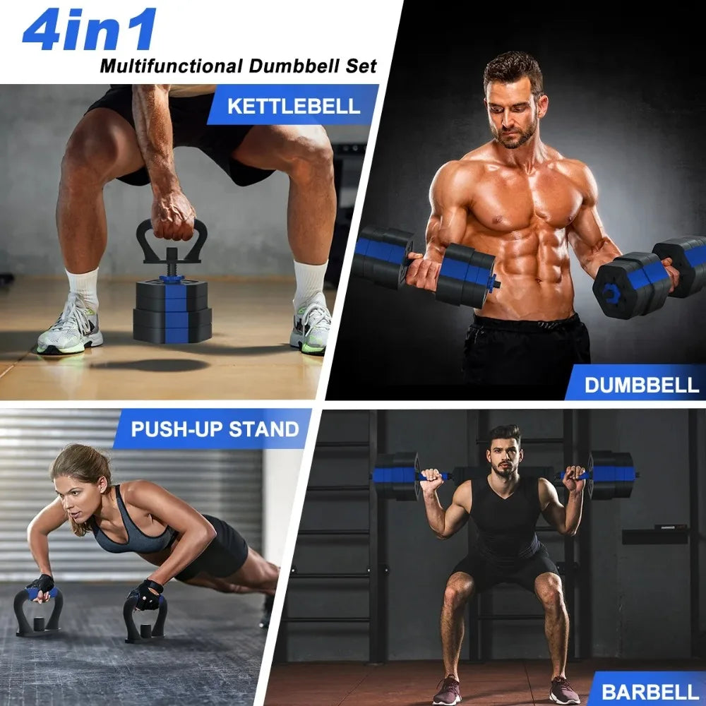 Adjustable Dumbbells Set 25 Lbs Free Weight Set with Connector 4 In 1 Dumbbells Used as Barbell Kettlebells Push Up Stand