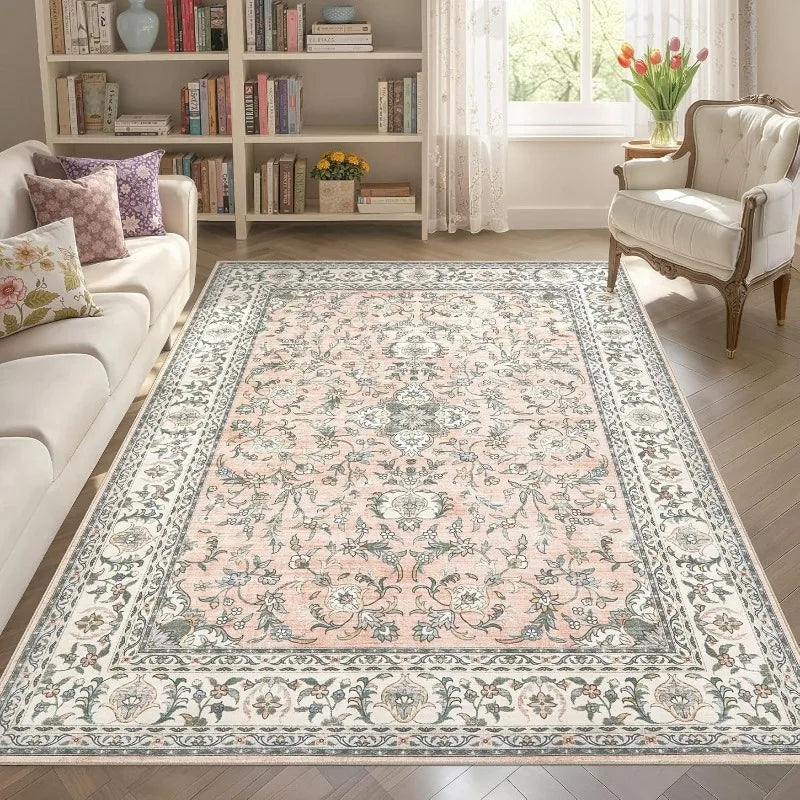 Amecrian Vintage Living Room Carpet Nonslip Machine Washable Print Coffee Table Floor Mat Large Bedroom Bedside Rug