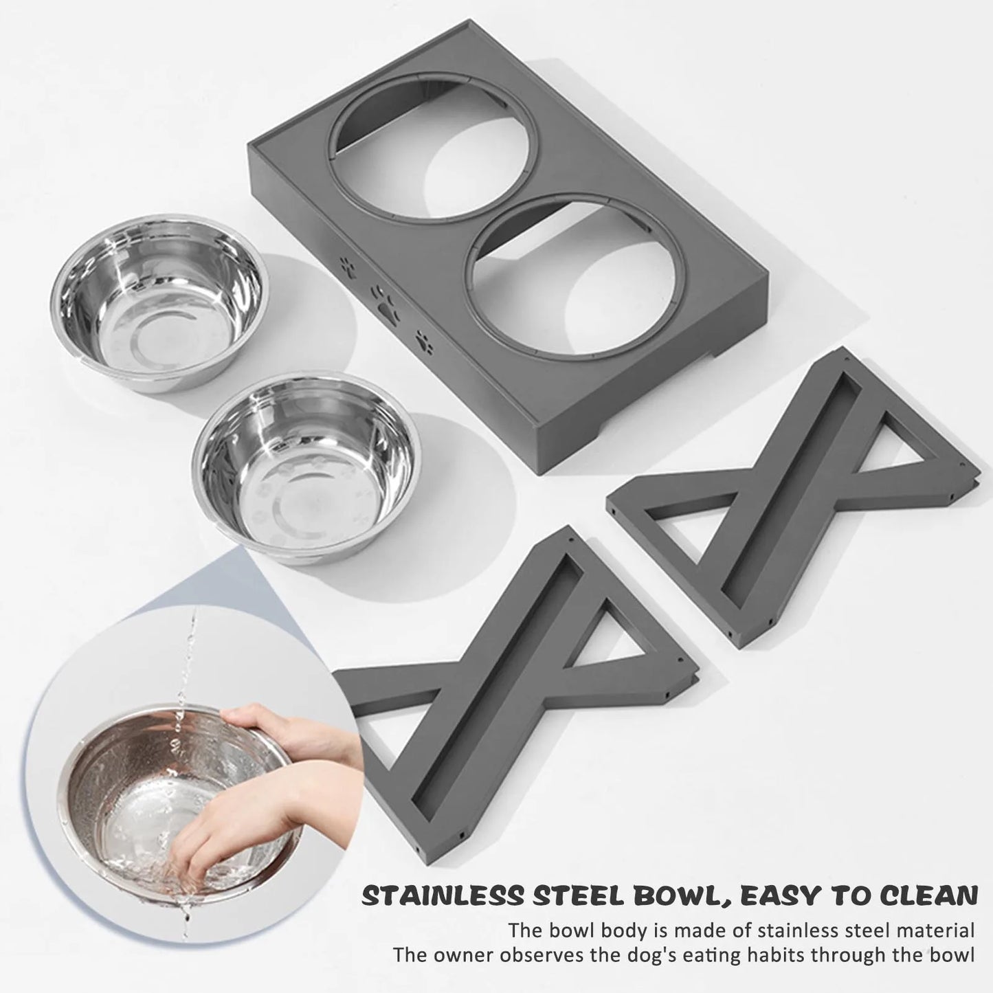 Stainless Steel Elevated Dog Bowl Non-Slip No Spill Design