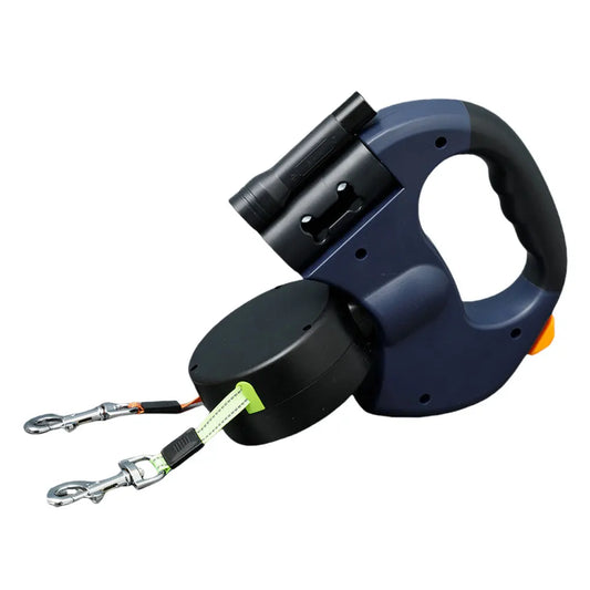 Double Headed Dog Leash Traction Rope 360 Degree Swivel Retractable Leash with LED Light for Small and Medium Dogs
