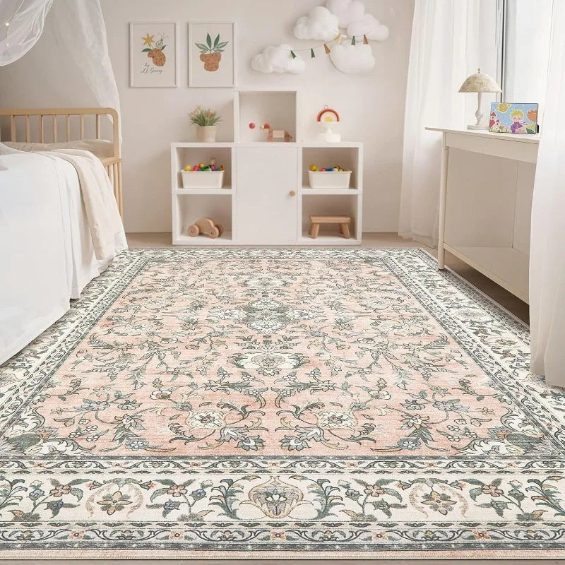 Amecrian Vintage Living Room Carpet Nonslip Machine Washable Print Coffee Table Floor Mat Large Bedroom Bedside Rug