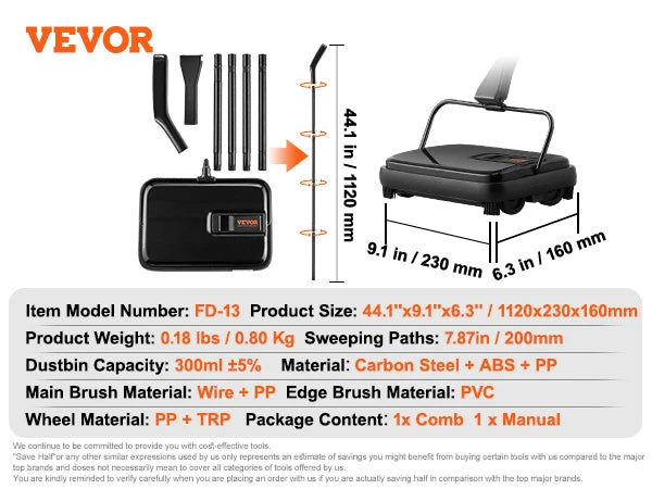 SucceBuy Manual Carpet Sweeper 300ml Dustbin Capacity