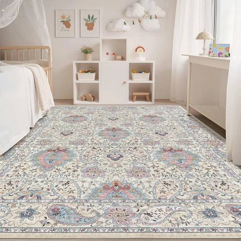 Amecrian Vintage Living Room Carpet Nonslip Machine Washable Print Coffee Table Floor Mat Large Bedroom Bedside Rug