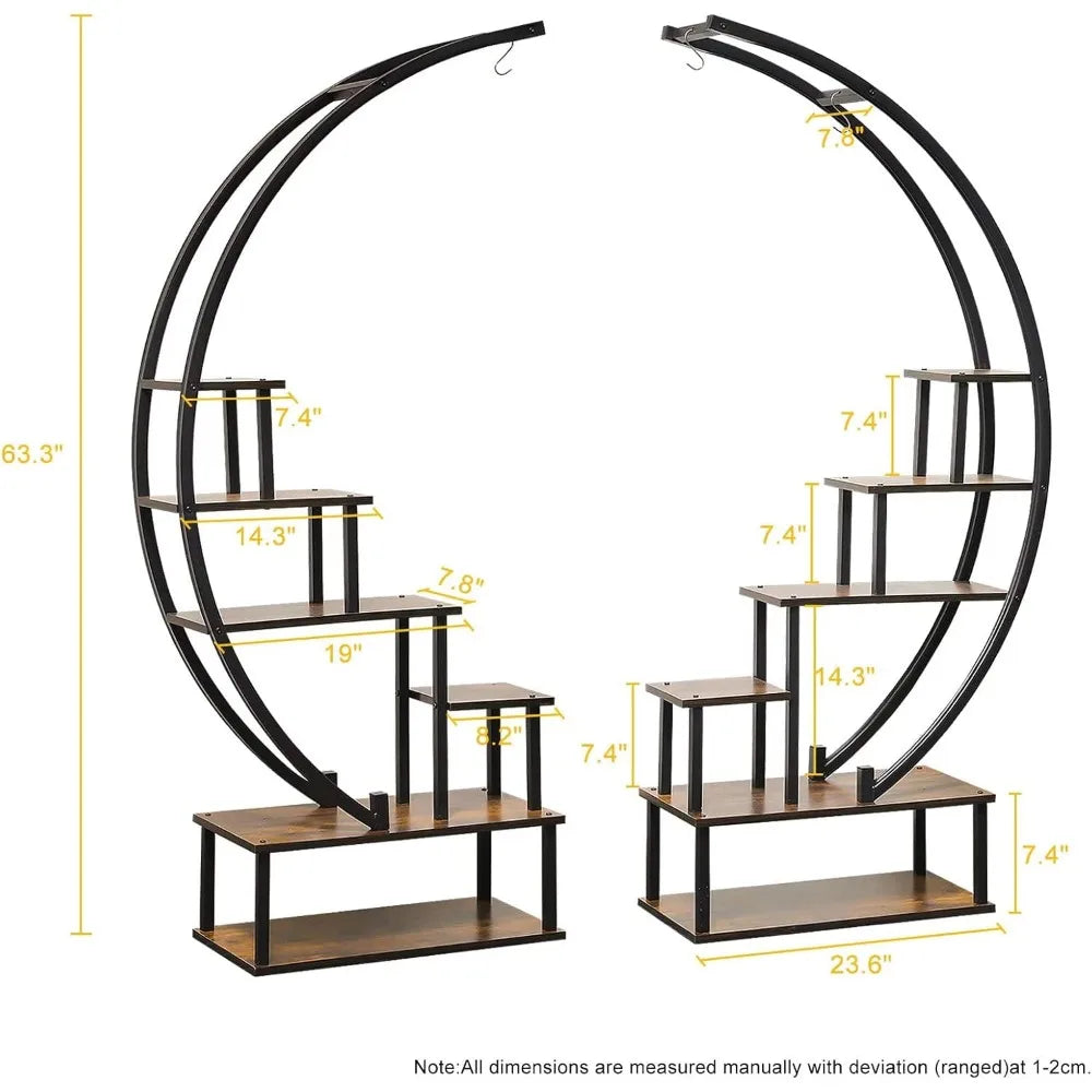 6 Tier Metal Plant Stand, Muti-Purpose Plant Shelf with Hanging Loop Half Moon Shape Plant Stands,Home Decoration Plants shelf