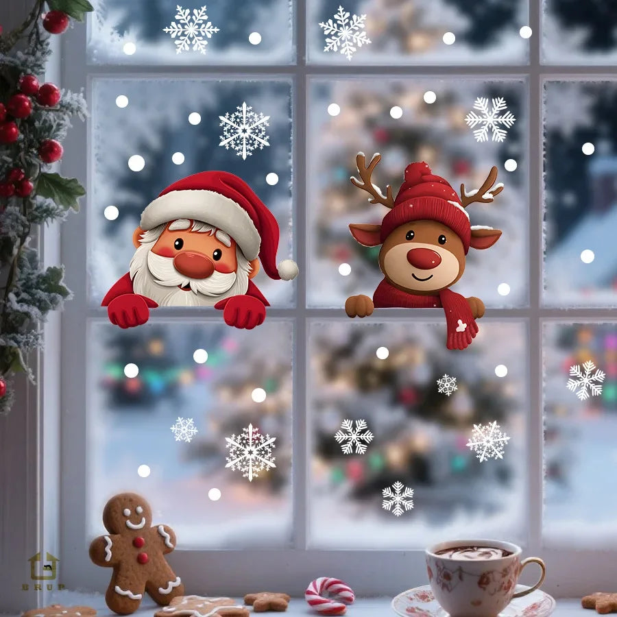 Cartoon Santa Wall Sticker Christmas Glass Window Decor