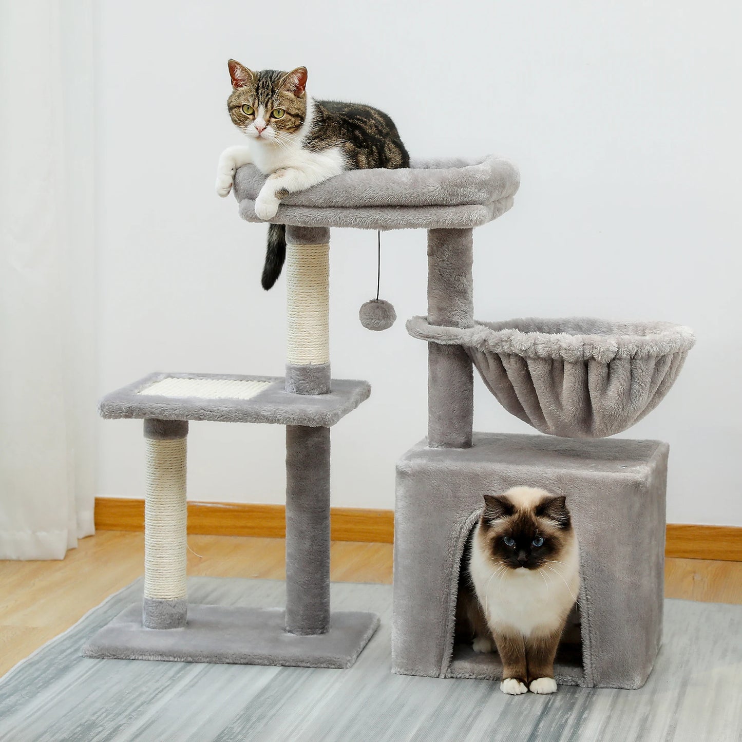 Cat Tree Cat Tower for Indoor Cats with Big Hammock Grey