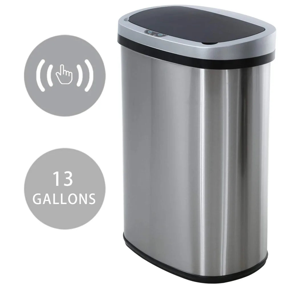 Trash Can Automatic Waste Bin Mute Metal Garbage Can with Lid Stainless Steel 13 Gallon 50 Liter for Kitchen Office Bedr