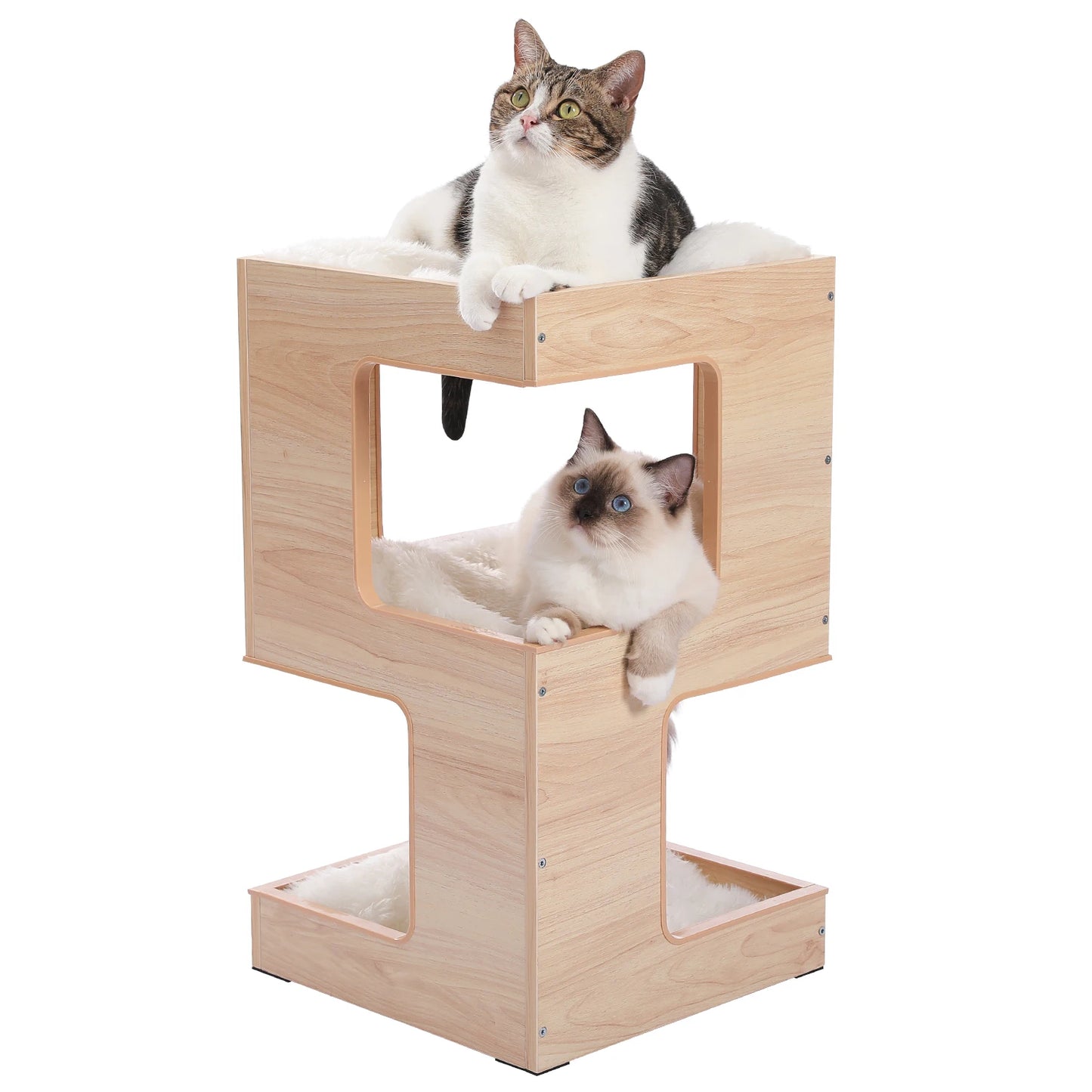 Modern Cat Tree with Scratcher Board and Removable Cushion Three Level Furniture Bed with Spacious Top Scratching Pad and Interactive Toys