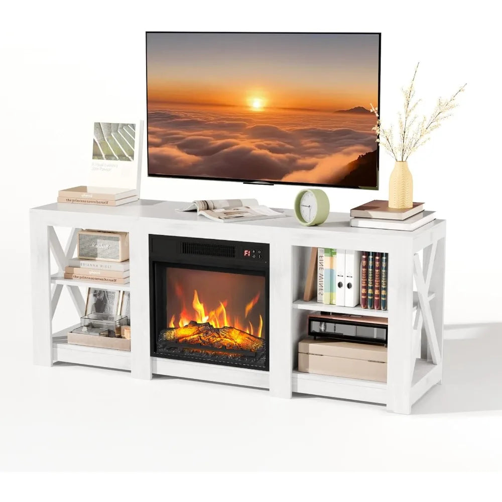 Fireplace TV Stand Farmhouse Entertainment Center With Electric Fireplace