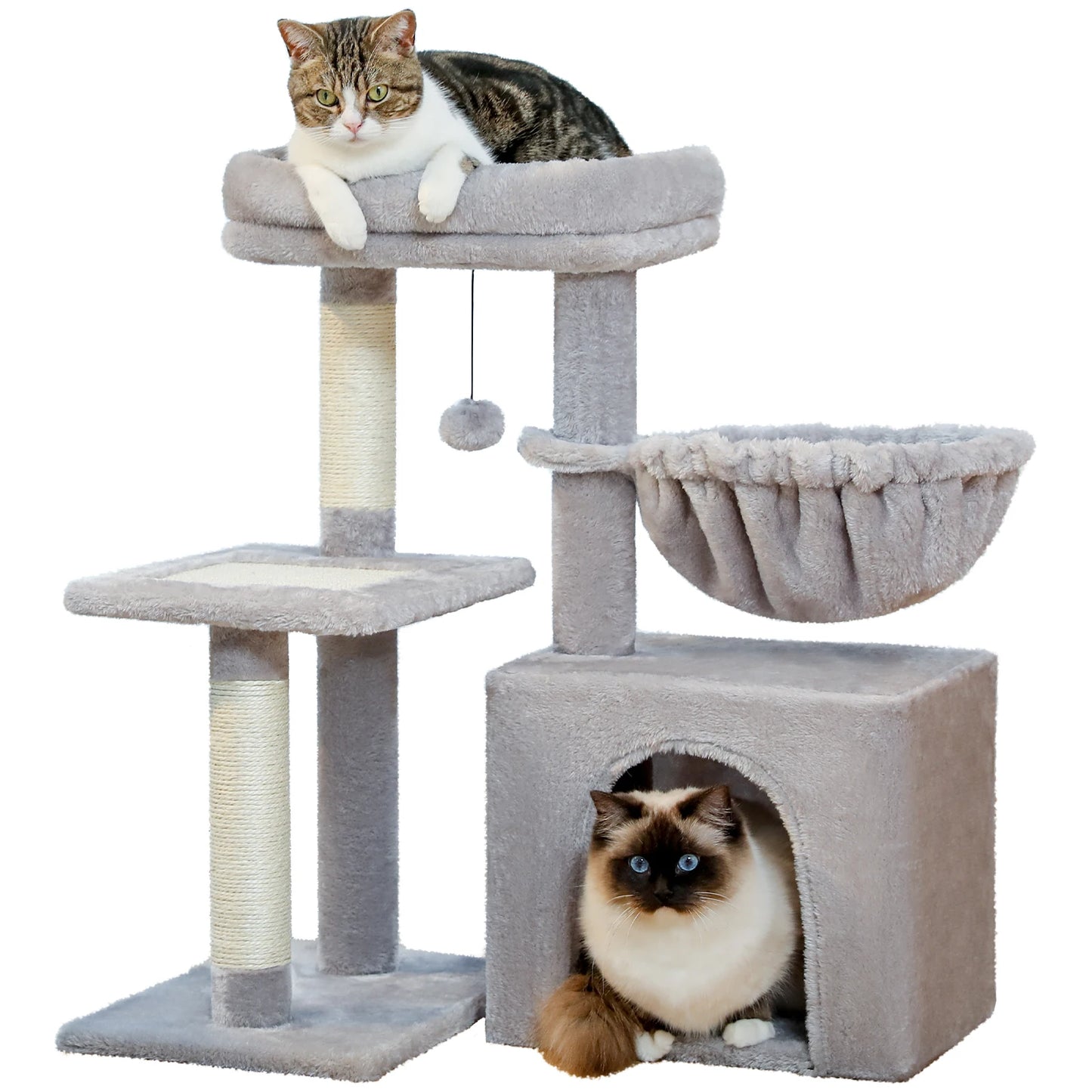 2 in 1 Cat Tree with Sisal Scratching Post Hammock Large Cat Condo Small Cat Tower House for Indoor Cat Scratcher Board Cat Toys