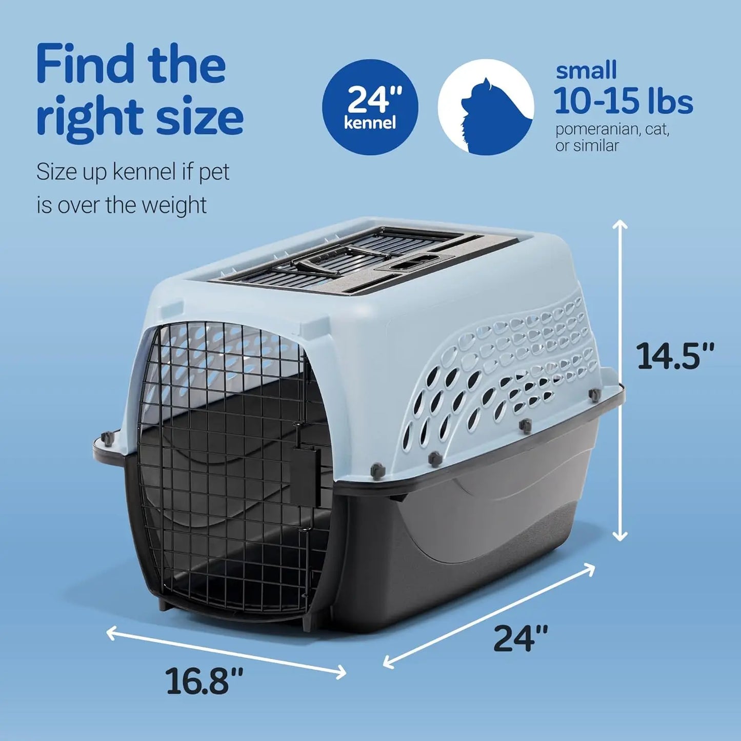 Cat Carriers Two-Door Plastic Pet Kennel Top Front Loading 24 Inch Blue