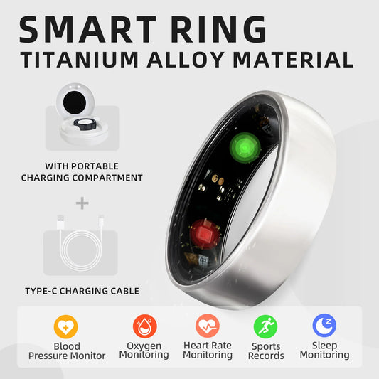 Titanium Alloy Smart Ring Health Tracker With Blood Pressure Monitor