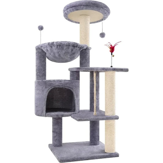 42.5 Inch Cat Tree for Indoor Cats Multifunctional Cat Tower with Cozy Condo Perches Scratching Posts and Hammock