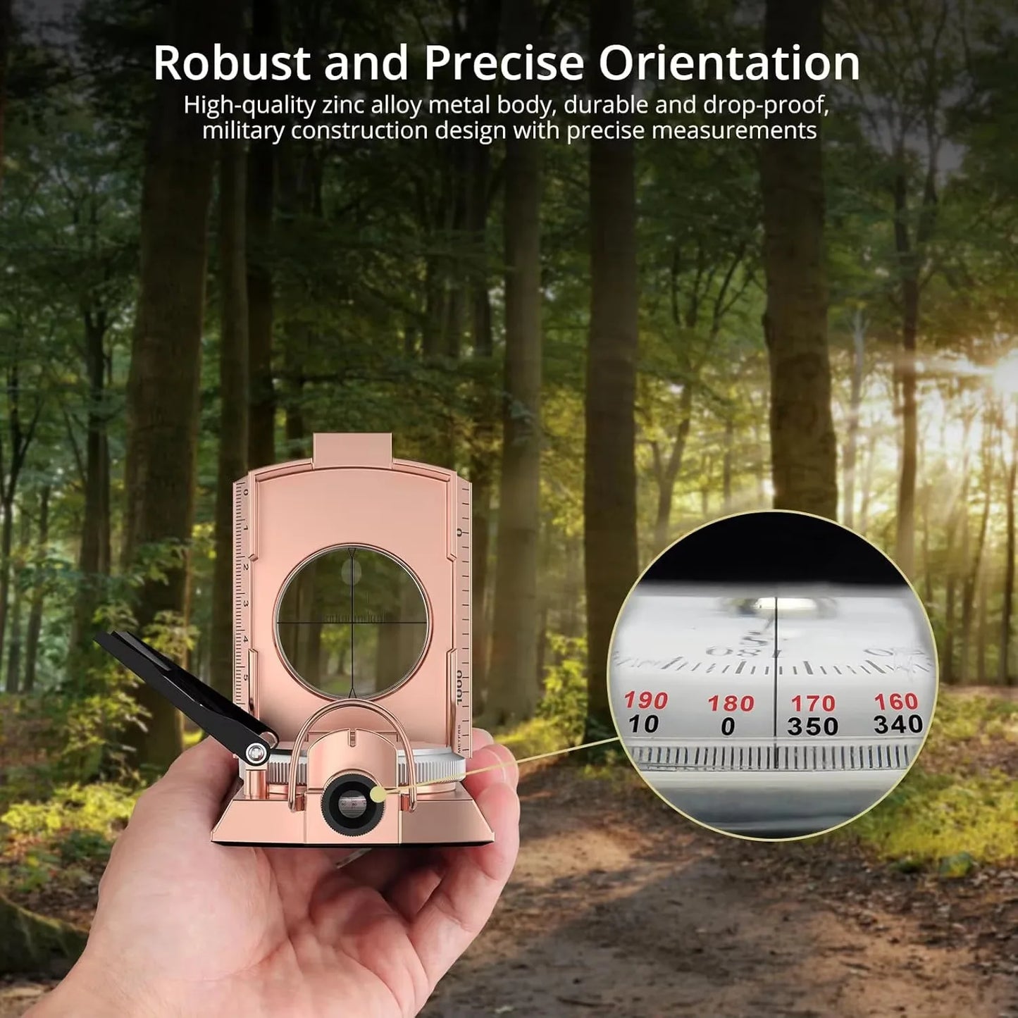 Professional Compass Metal Waterproof IP65 Compass Sighting Clinometer Lensatic Compass with Pouch & Lanyard for Camping Hiking