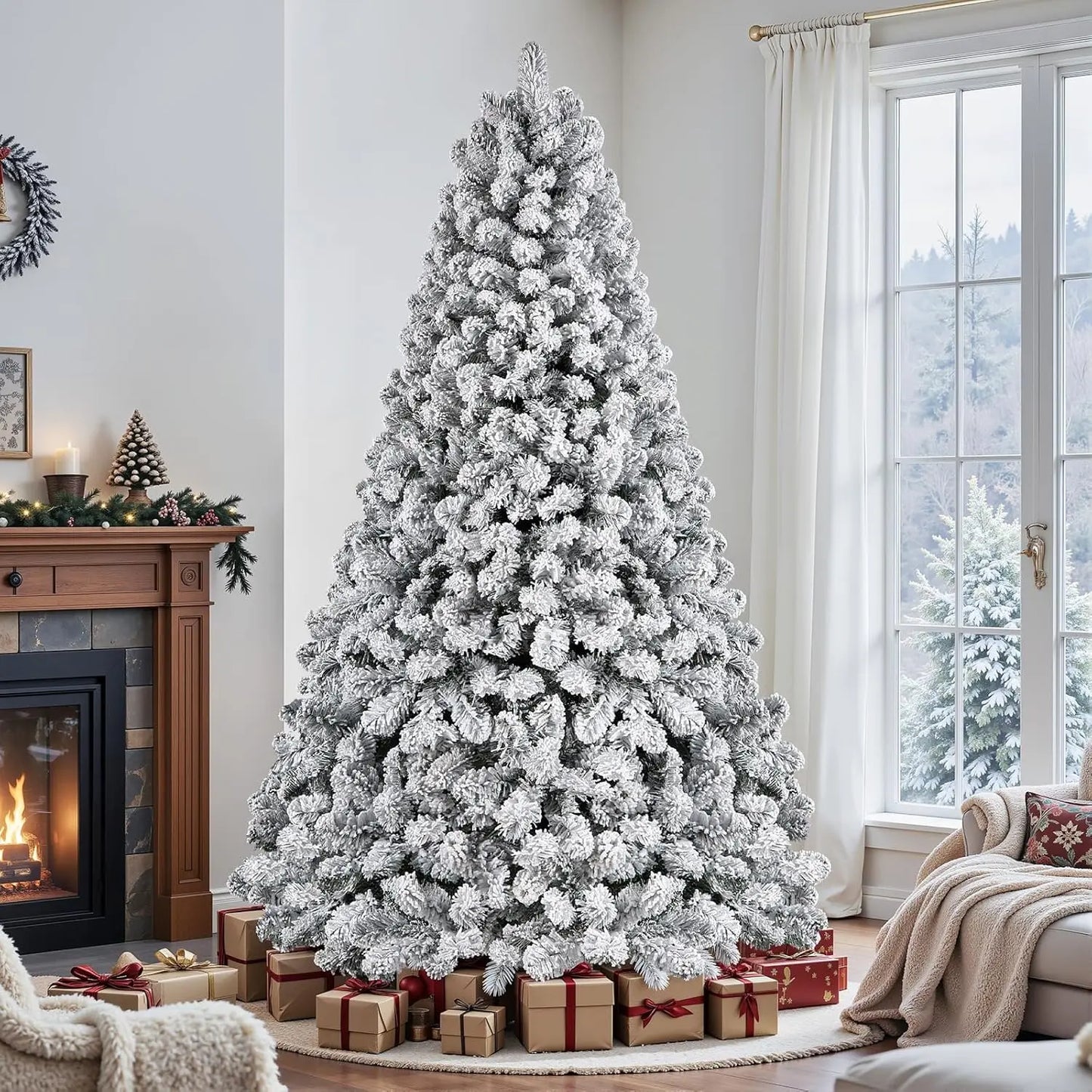 Prelit Flocked Spruce Christmas Tree 350 Warm White Lights Foldable