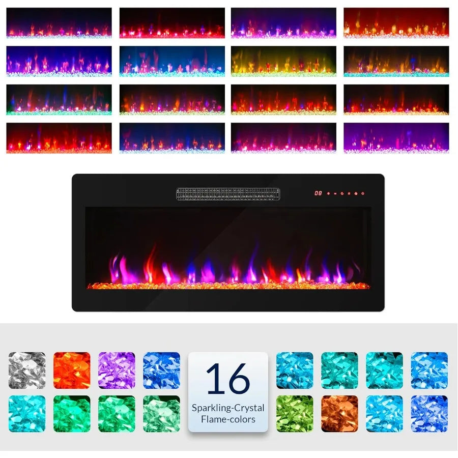 Hign-concerned Electric Fireplace Heater 1400W Recessed Wall Mount Remote