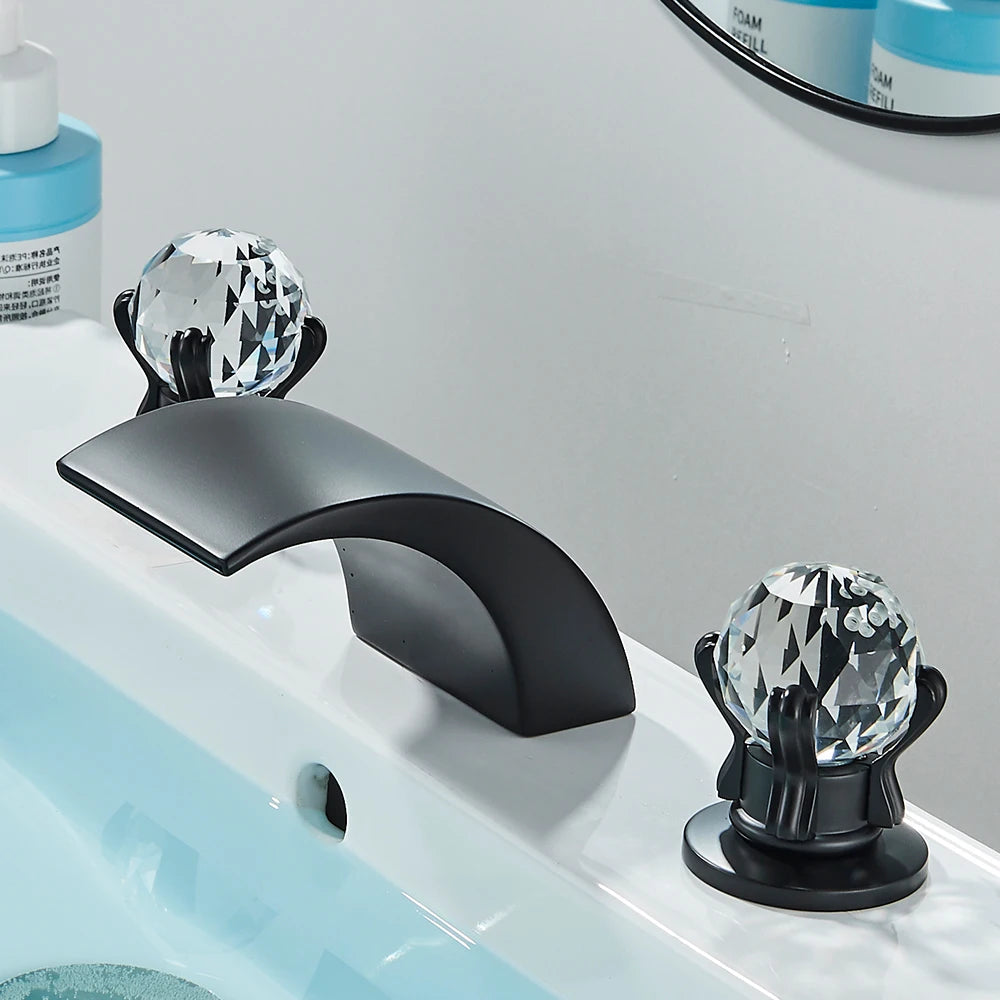 Quyanre LED Widespread Bathroom Faucet Waterfall Lavatory