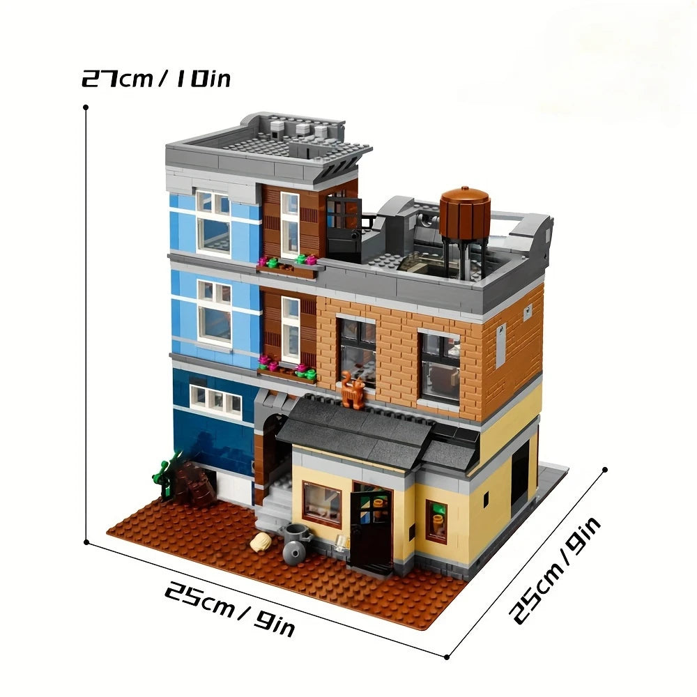 Creative Expert Brick Bank Cafe Corner Model MOC Street View House Building Blocks Toys Pet Book Shop Town Hall Downtown Diner