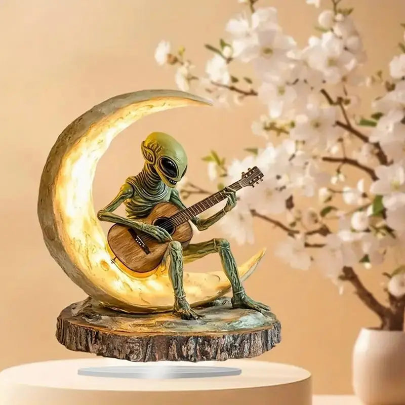Alien Garden Statue Boho Decor Acrylic Alien Figurine Desk Decor Coffee Table Sculpture Moon Guitarist