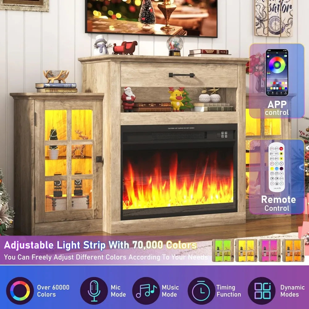 Electric Fireplace TV Stand With Mantel And LED Lights