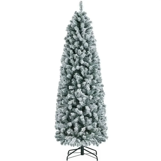 XMSJ Flocked Snow Pencil Christmas Tree Holiday Decor