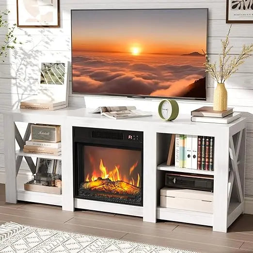 Fireplace TV Stand Farmhouse Entertainment Center With Electric Fireplace
