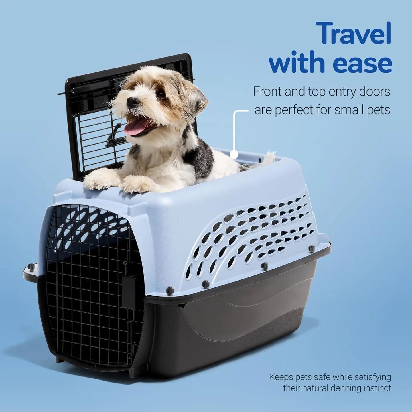 Cat Carriers Two-Door Plastic Pet Kennel Top Front Loading 24 Inch Blue