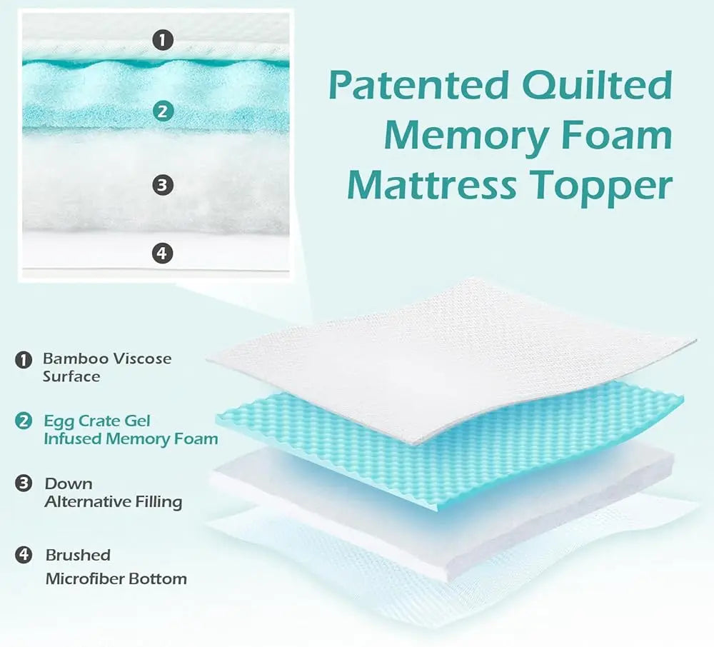 Memory Sponge Mattress Pad Extra Large Super Comfortable Breathable Soft Ultra Fine Fiber Noise Free 8-21 Inch Deep Pocket