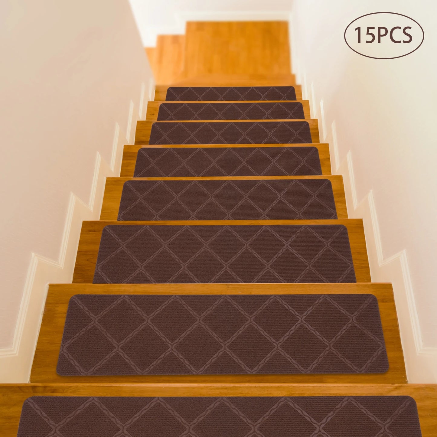8 Inch x 30 Inch 15 Piece Non Slip Carpet Stair Treads with Non Skid Rubber Backing Ideal for Pets and Elders