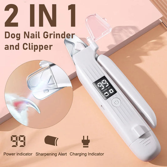 2 in 1 Electric Dog Nail Grinder and Clipper with LED Light Rechargeable Pet Nail Trimmer for Dogs and Cats