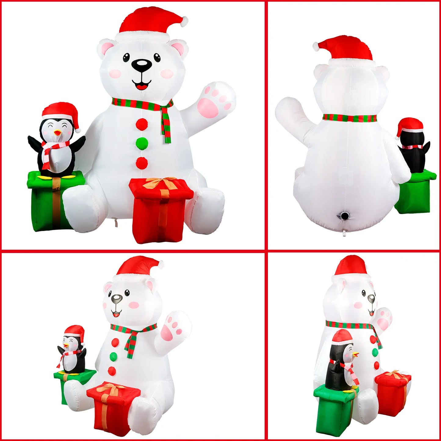 6FT Christmas Inflatables Outdoor Decorations Polar Bear Inflatable with Penguin Blow up with LED Light for Xmas Outdoor Decor