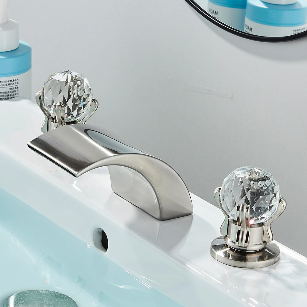 Quyanre LED Widespread Bathroom Faucet Waterfall Lavatory